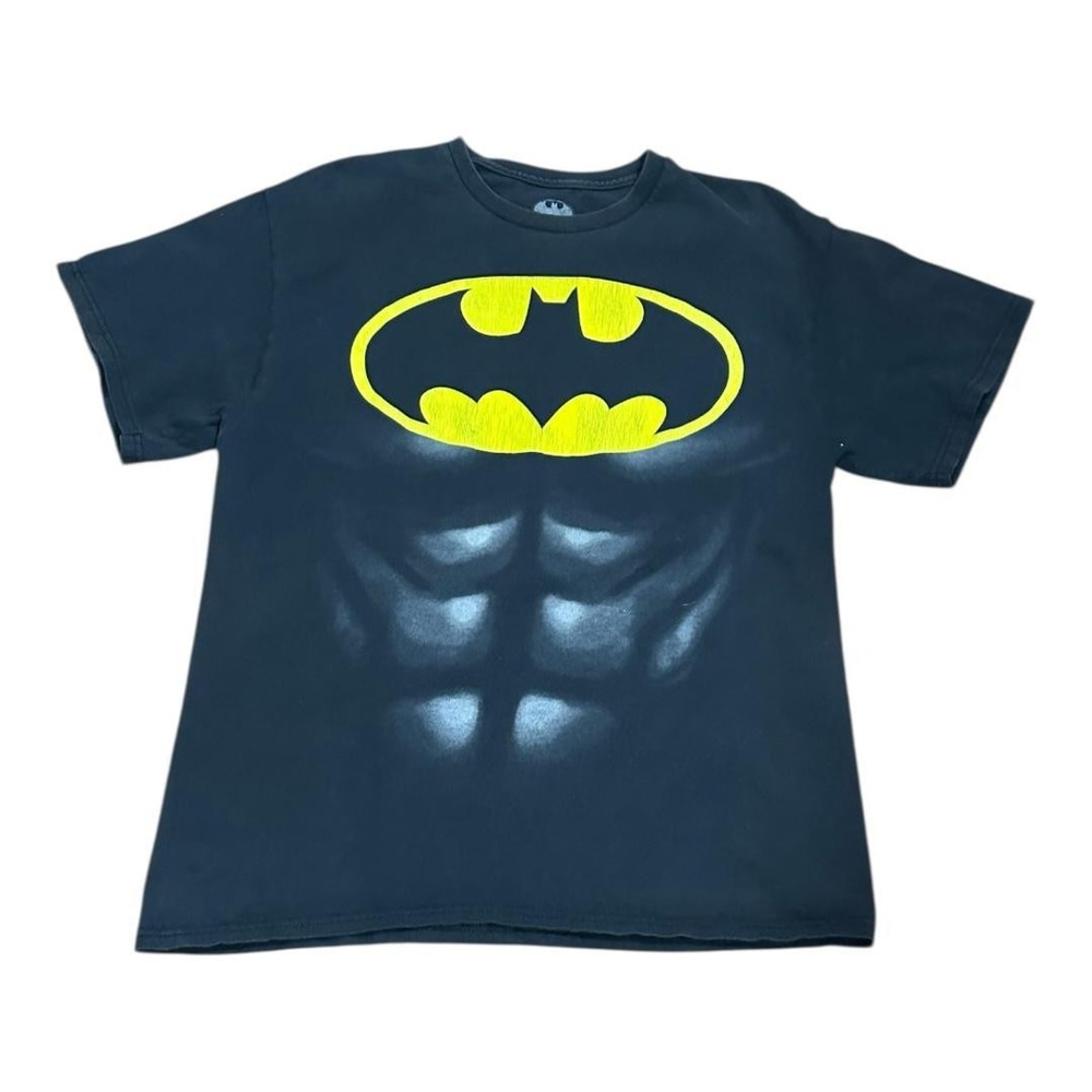 Batman Shirt Mens Large Black Yellow Logo Muscle Chest Graphic Tee Costume Top